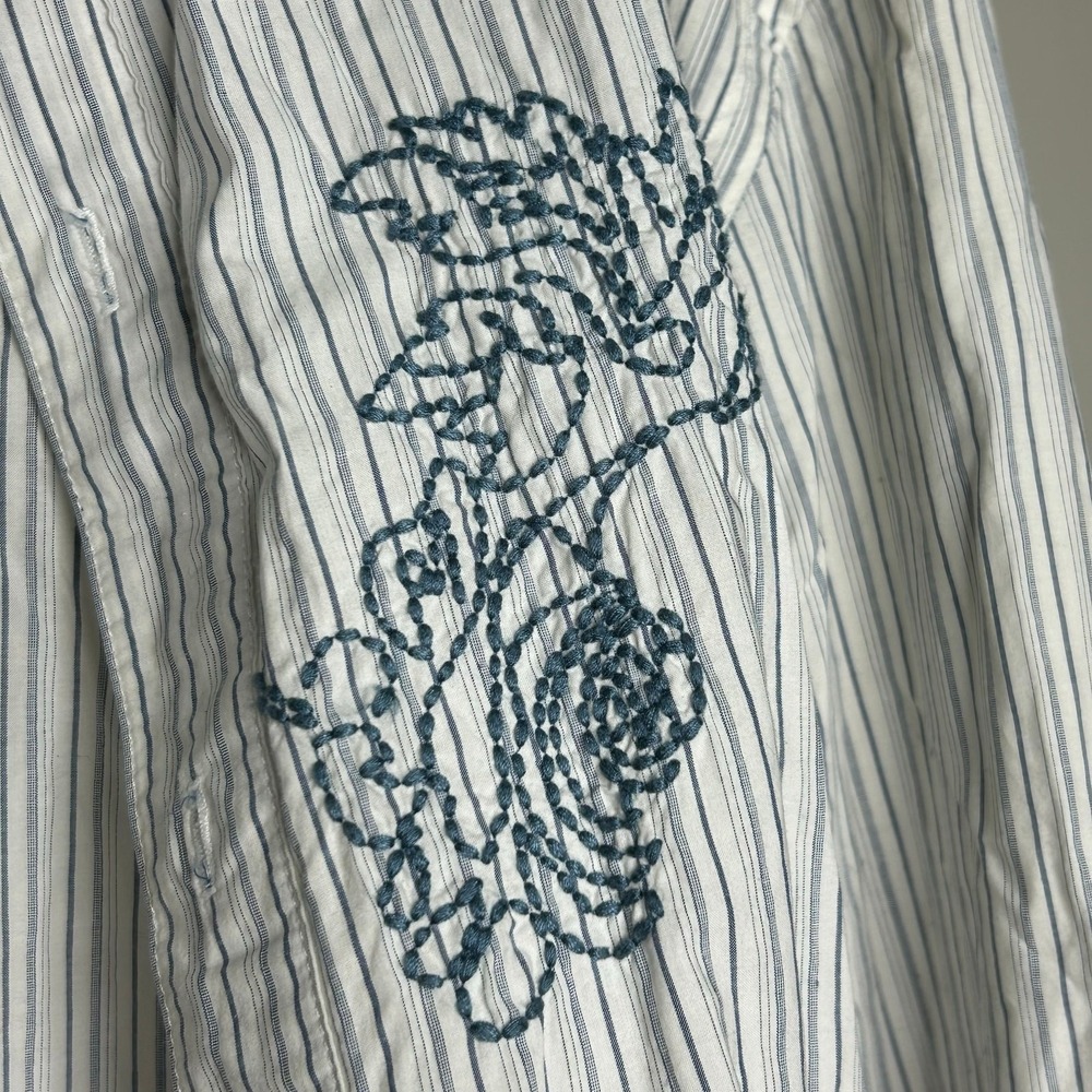 Kenneth Cole Reaction‎ Shirt- Large-embroidered floral button down striped blue - Picture 4 of 7
